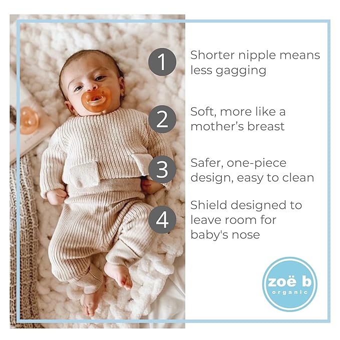 Simply Rubber Pacifiers - Preemie - Shorter Nipple (Less Gagging) - Small Newborn (0-6 mos) - Breastfed Babies - Rounded Nipple - 100% Natural Rubber - Easy to Clean - One-Piece Design