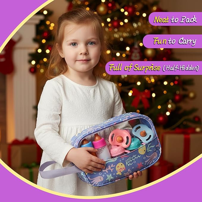 6-Piece Baby Doll Feeding Set – Magic Bottles & Pacifiers for 10–24 Inch Dolls, Disappearing Milk & Juice Bottles, Pretend Play Accessories for Kids