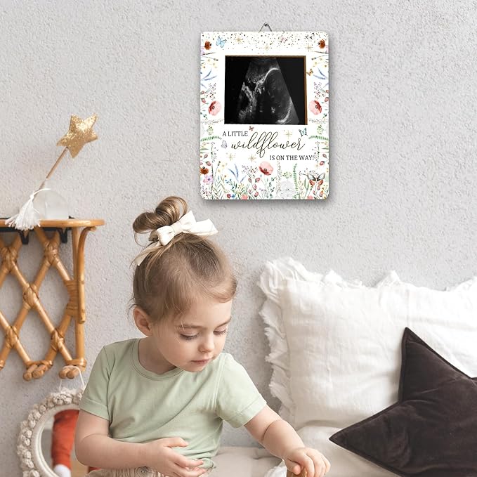 ALodr Wildflower Baby Shower Decorations, Baby Shower Sign Picture Frame, WildFlower Party Decor for Gender Reveal, Pregnancy Milestone Keepsake, Pregnancy Announcement Sonogram Photo Frames
