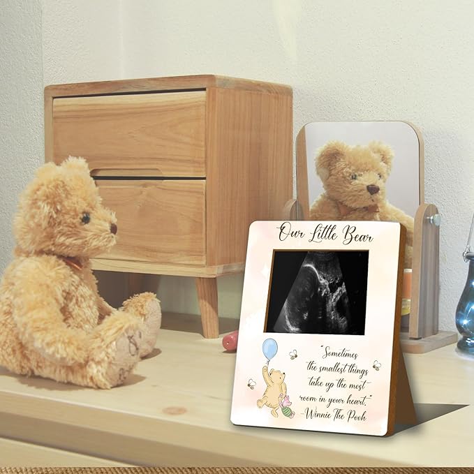 ALodr Winnie Baby Shower Picture Frame, the Pooh Ultrasound Picture Frame, Winnie Baby Shower Decor, the Pooh Gender Reveal Decor, Cute Bear Pregnancy Milestone Keepsake, Winnie's Gifts