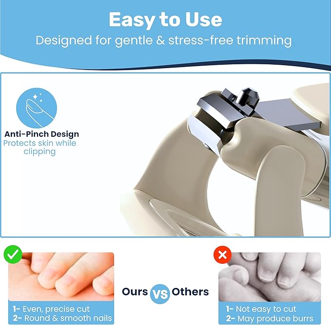 Baby Nail Clipper & File with LED Light, Fingernail Cutter with Catcher for Newborn, Infants & Toddlers- Magnifier for Ultra Visibility, Baby Essentials Nail Trimmer (White)