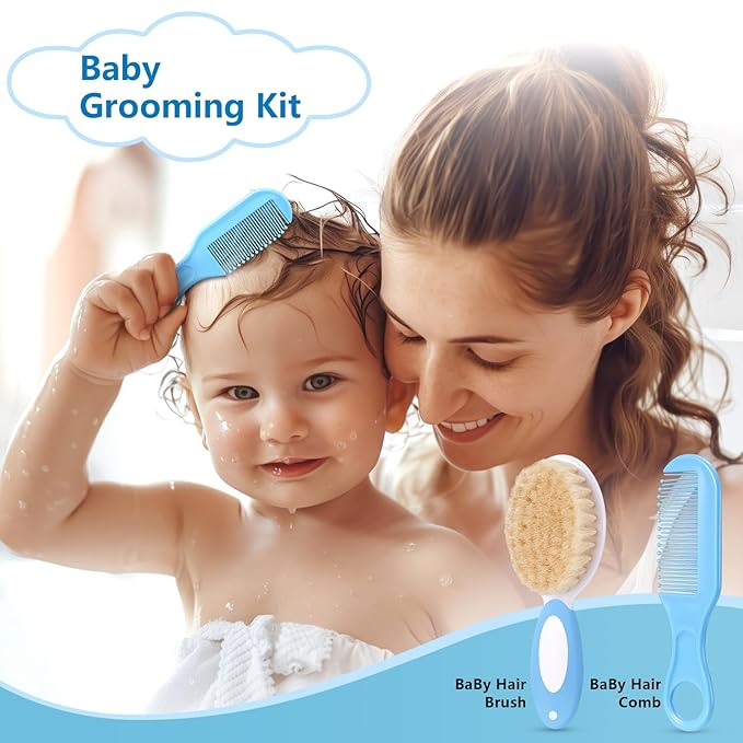 Megainvo Baby Grooming Kit, 24 Pcs Baby Care Kit, Baby Nail Trimmer Set with Light, Newborn Nursery Baby Essential Care Kit Nail Clippers Hair Comb Brush Infant for Neewborn Boys Girls
