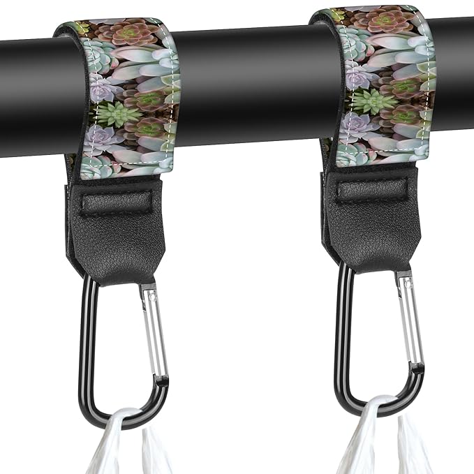 Stroller Straps, Mommy Hooks Diaper Bags, Universal Shopping cart, Wallet, Backpack - 2 Packs (Plant Succulents)
