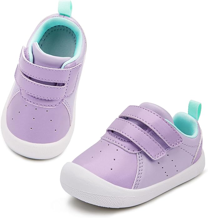 Baby Shoes Boys Girls First Walking Shoes Wide Toe Box Barefoot Zero Drop Infant Shoes Lightweight Nonslip Soft First Walkers PU Leather Toddler Sneakers for 6-24 Months