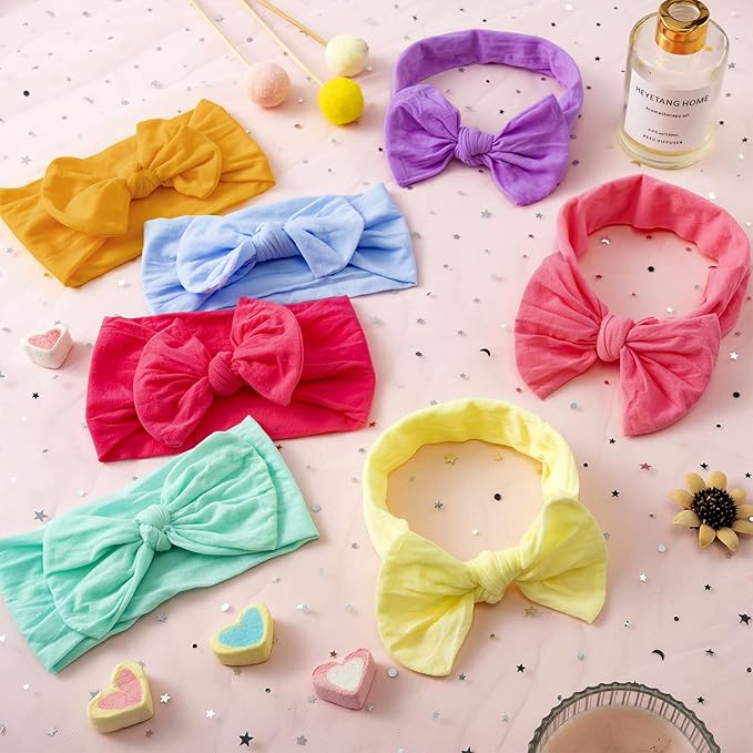 Janinka Baby Girl Hairband, 42 Pcs Nylon Headbands with Bows Knotted Children Soft Hair Accessories for Kids Baby Girls Boys Newborn Infant Toddlers