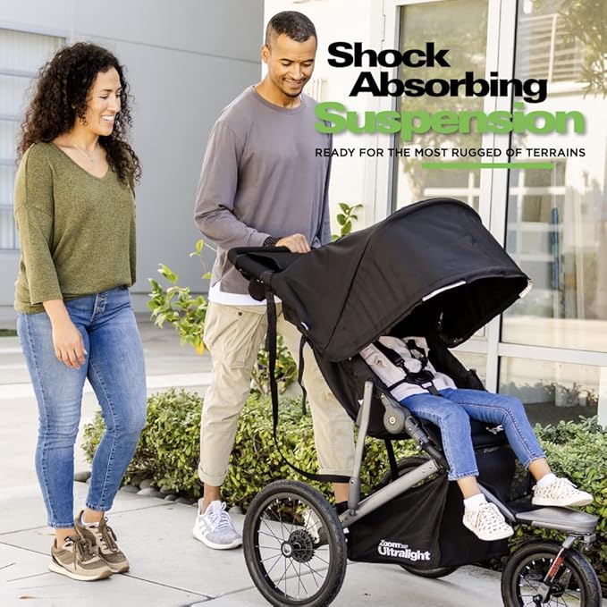 Joovy Zoom360 Ultralight Jogging Stroller Featuring High Child Seat, Shock-Absorbing Suspension, Extra-Large Air-Filled Tires, Parent Organizer, Air Pump, and Easy One-Hand Fold (Red)