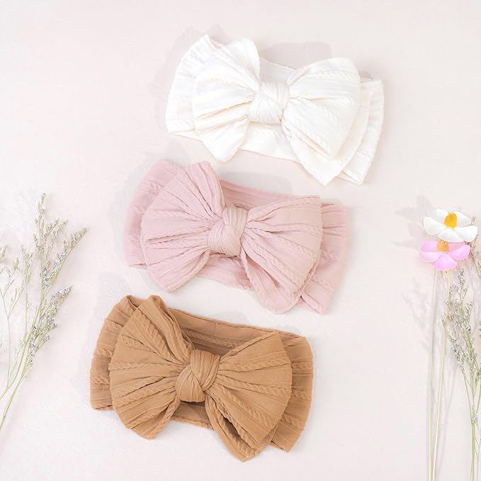 CÉLLOT 6 Pcs Baby Bows Headbands Nylon Hairbands Baby Girl Bows Hair Accessories for Newborn Infant Toddler Essentials (Brown Series)