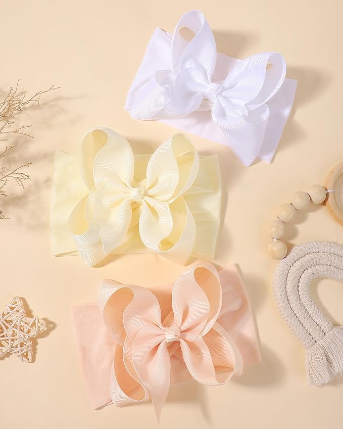 doboi 6PCS Baby Girl Bows Big Baby Headbands Ribbon Bow Nylon Headbands Hair Accessories Baby Bows for Baby Girls Infant Newborn Toddler-PINK