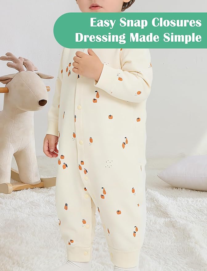 Newborn Baby Boys 2 Pack Cotton Romper Outfits Infant Long Sleeve One-Piece Toddler Button Jumpsuits
