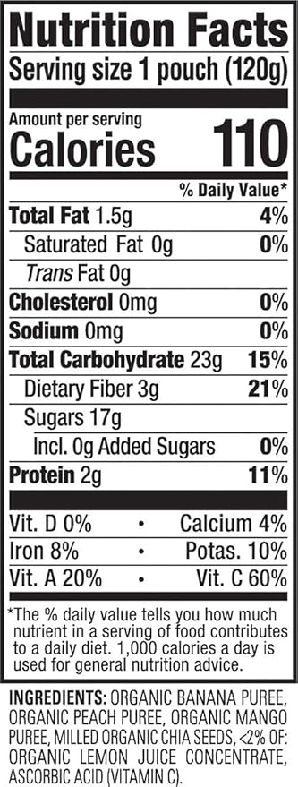 HAPPYTOT Organics Stage 4 Baby Food Pouches, Gluten Free, Vegan Snack, SuperFoods Fruit & Veggie Puree, Bananas, Peaches, Mangos & Chia, 4.22 Ounce (Pack of 16)