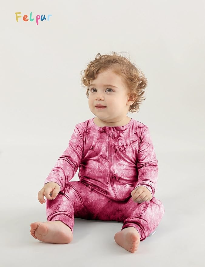 Baby Girls Boys Footless Romper 2 Way Zipper Soft Rayon Outfits, Outdoor Tie-dye Long Sleeve Clothes Jumpsuit