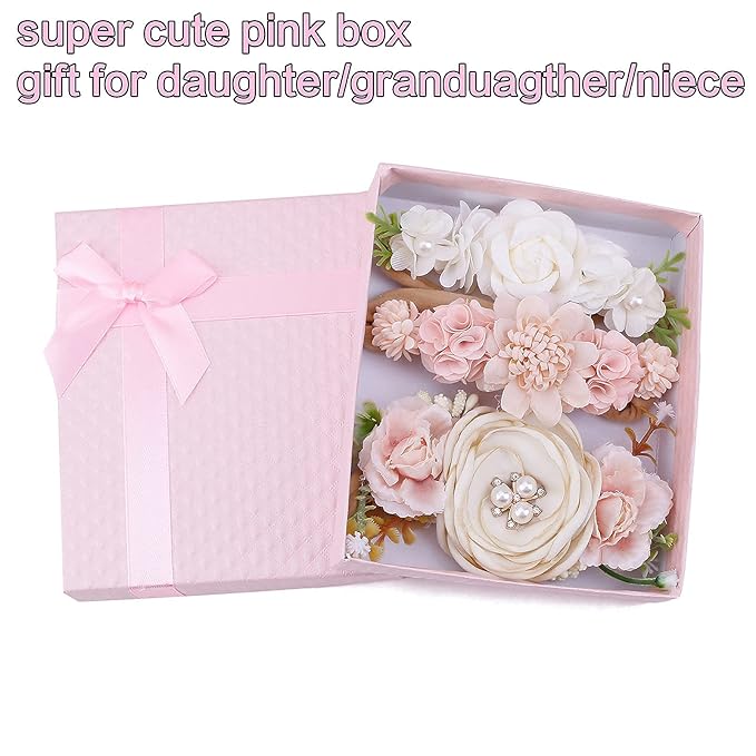 Baby Girl Headbands Nylon Flower Elastic Hairbands 3pcs Hair Accessories Gift for Newborn Infant Toddlers (YM2)