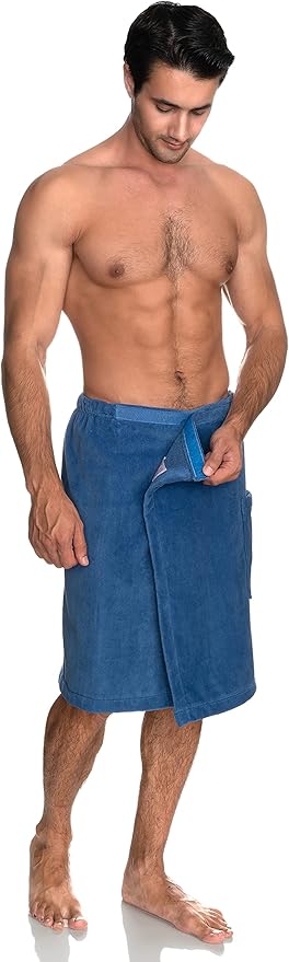 TowelSelections Mens Cotton Shower Wrap Adjustable Terry Velour Spa Bath Towel Wrap Sauna Gym Towels for Men
