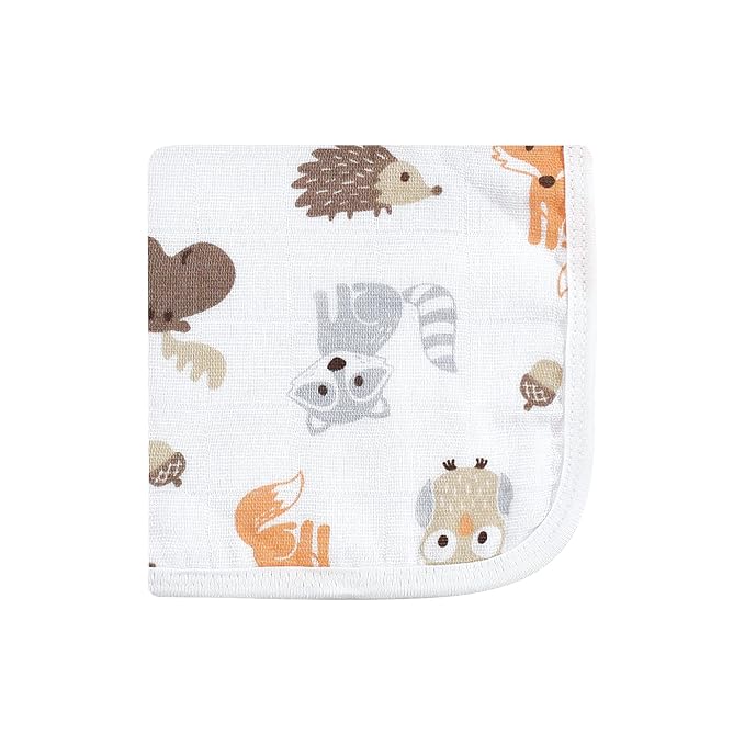 Hudson Baby Unisex Baby Cotton Muslin Washcloths, Woodland, One Size