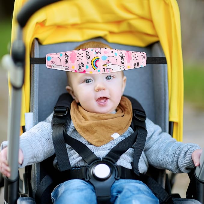 HESTYA 2 Pcs Carseat Head Support Toddler Stroller Seat Headrest for Sleeping Traveling Neck Relief Headband Strap for Kids Children Toddler Infant(Unicorns and Dinosaurs)