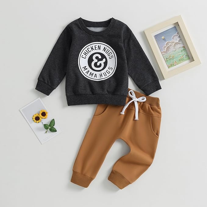 Baby Boy Fall Clothes Set Long Sleeve Letter Print Sweatshirt Pants Toddler Infant Outfits 6 12 18 24 Months 2T