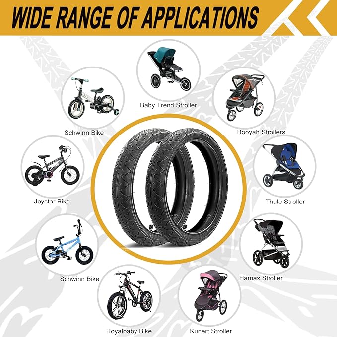 Rear 16×1.75/2.125 Tires and Tubes, 16x1.75/47-305 Stroller Tires Fit for BOB Stroller Revolution Se Pro Flex Jogging Duallie Stroller(2Sets)