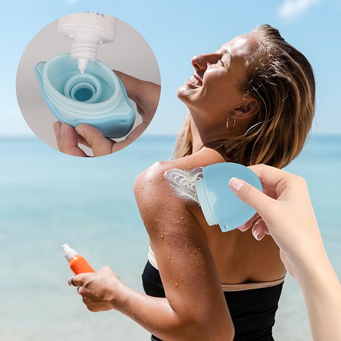 Sunscreen Applicator For Kids, Roll on Sponge Applicator for Sunscreen -Sunblock Buddy Brush Set with Protective Caps, Sun Lotion Applicator Sun Cream Brush for Adults & Families Travel, Blue