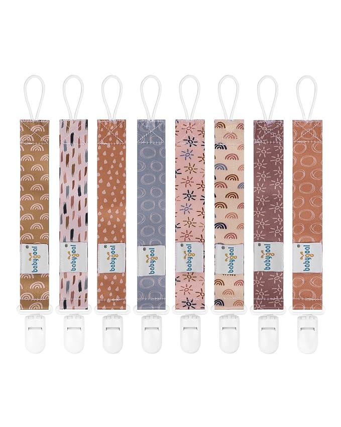 babygoal Baby Pacifier Clips 8 Pack, Pacifier Holder Clips Fits for Most Pacifier and Binkies-Neutral Color 8PB25