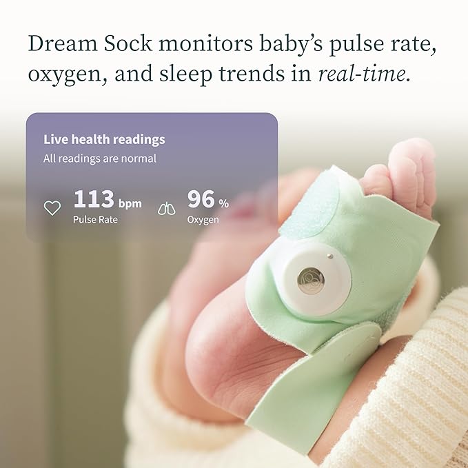 Owlet Dream Sock - FDA-Cleared Smart Baby Monitor - Track Live Pulse (Heart) Rate, Oxygen in Infants - Receive Notifications - Bedtime Blue