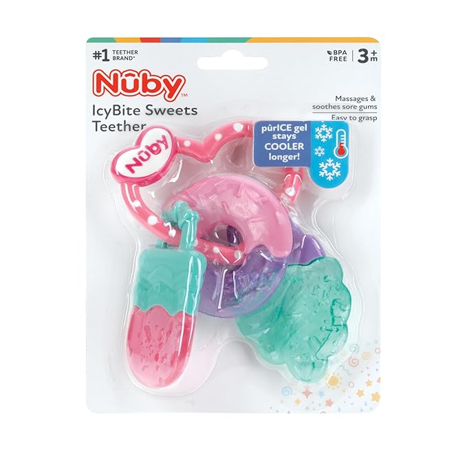 Nuby ICY Gel Teether Ring, Popsicle, Donut and Ice Cream - 3+ Months