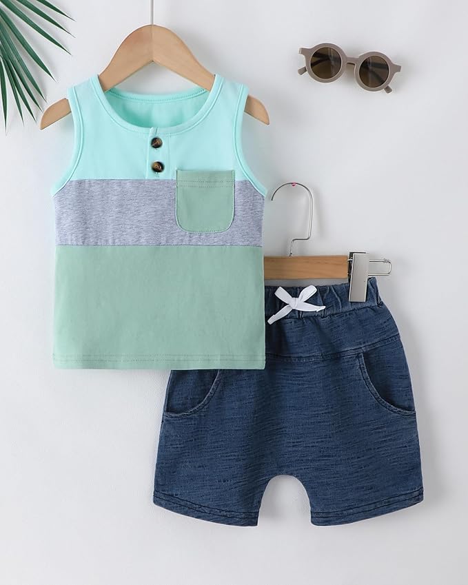 Jecson Baby Boy Summer Clothes Toddler Boy Outfits Letter Print Short Sleeve T-Shirt Denim Shorts Clothing Set 6M-4T
