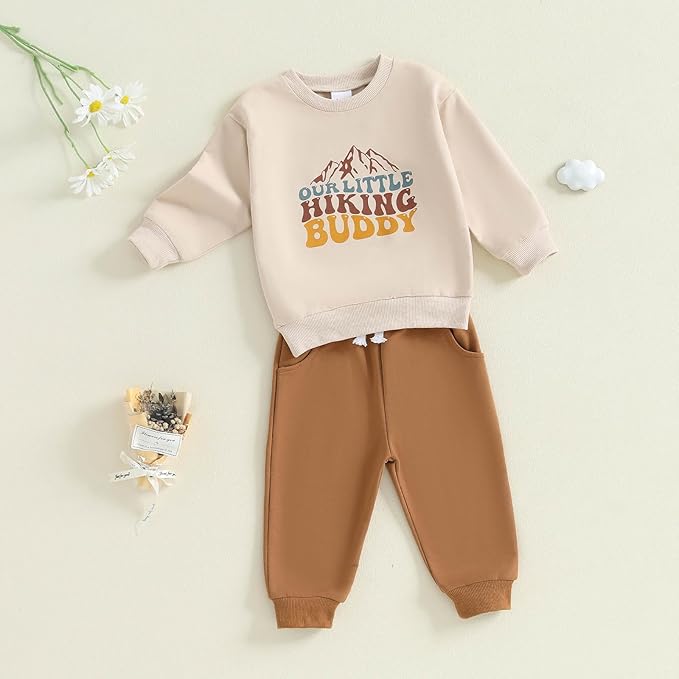 FOCUSNORM Toddler Baby Boy Fall Winter Outfit Excavator Embroidered Long Sleeve Sweatshirt Elastic Jogger Pant 2 Pcs Clothes