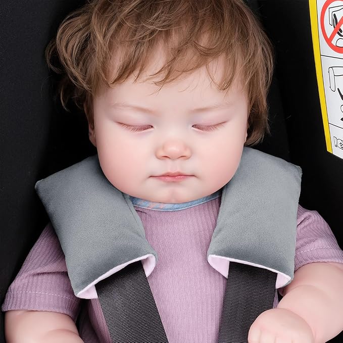 COOLBEBE Car Seat Straps Shoulder Pads for Baby Kids, Super Soft Seat Belt Covers for All Car Seats/Pushchair/Stroller/High Chair(Grey/Pink)