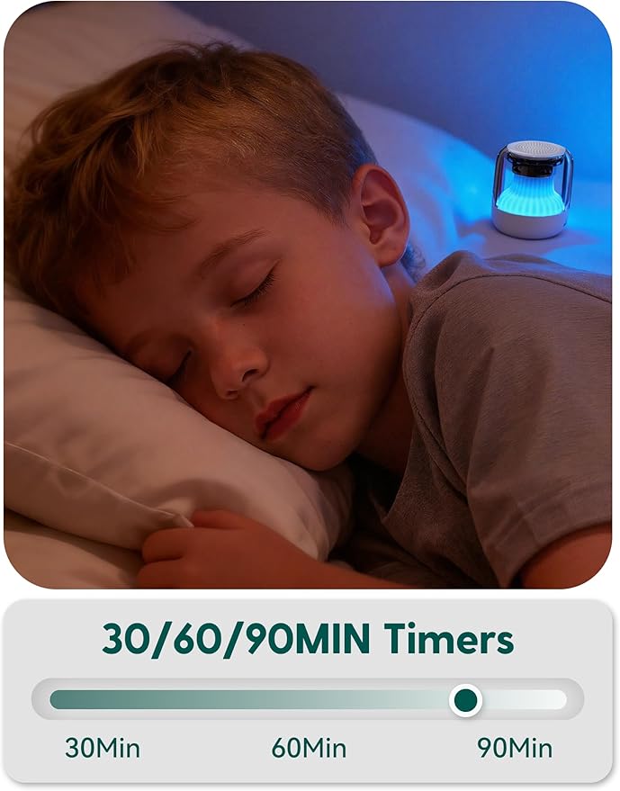 Babelio Pocket Glow White Noise Sound Machine - Upgraded 7 Color Night Lights, 20 Non-Looping Sounds, Timer & Memory Function, Portable for Adults & Babies, White