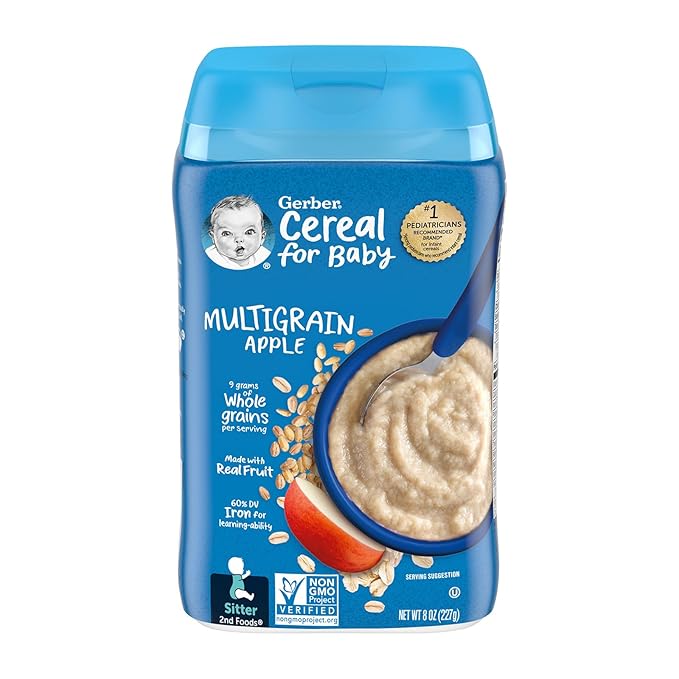 Gerber Stage 2 Baby Food, Multigrain Apple Cereal, Whole Grains, Baby Cereal, 6PK
