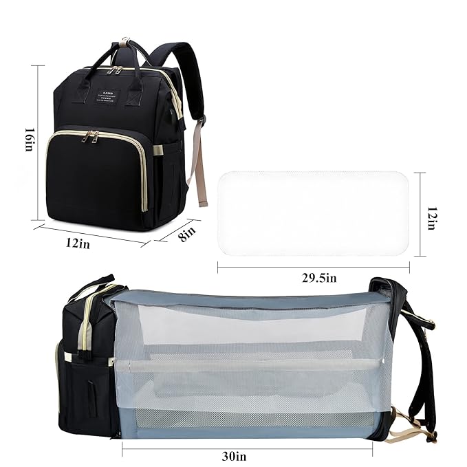 Baby Diaper Bags with Changing Station,Waterproof Diaper Bag Backpack for Moms Dads with USB Charging Port,Large Capacity Multifunctional Baby Essentials(Black)