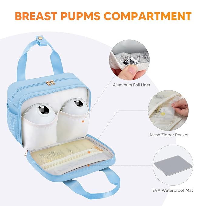 PIIOSER Breastmilk Cooler Bag with Ice Pack, Compatible with Wearable Breast Pumps & Accessories - Portable Breast Pumps Carrying Case for Nursing & Working Moms, Blue