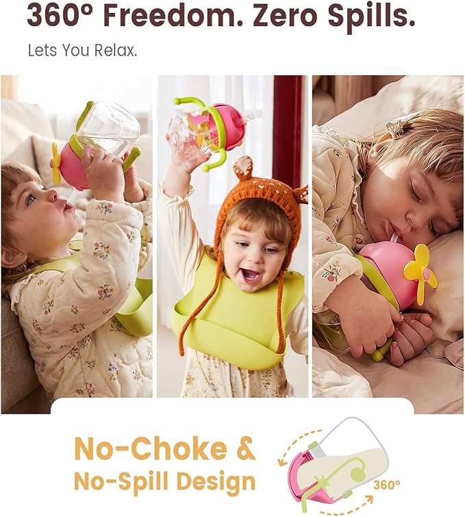 EMOJOY Silicone Baby Feeding Set, Toddler Plates Set 8 PCS – Suction Plate, Spoons, Forks, Bibs and Sippy Cups, Baby Led Weaning Essential, BPA-Free Baby Dishes & Utensils, Dishwasher Safe