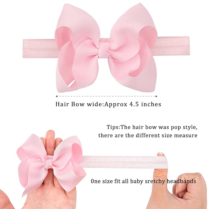 CÉLLOT Baby Girls Headbands Grosgrain Ribbon 4.5" Hair Bows Headband Big Bow Hair Bands for Toddler Pack of 20