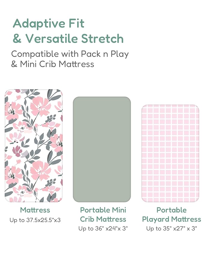 Pack and Play Sheets Fitted 2 Pack, 38x26 Graco Pack n Play Sheets for Playard & Travel Crib Mattress, Ultra Soft Jersey Knit, Breathable Stretchy Deep Pocket, Compatible with Mini Cribs