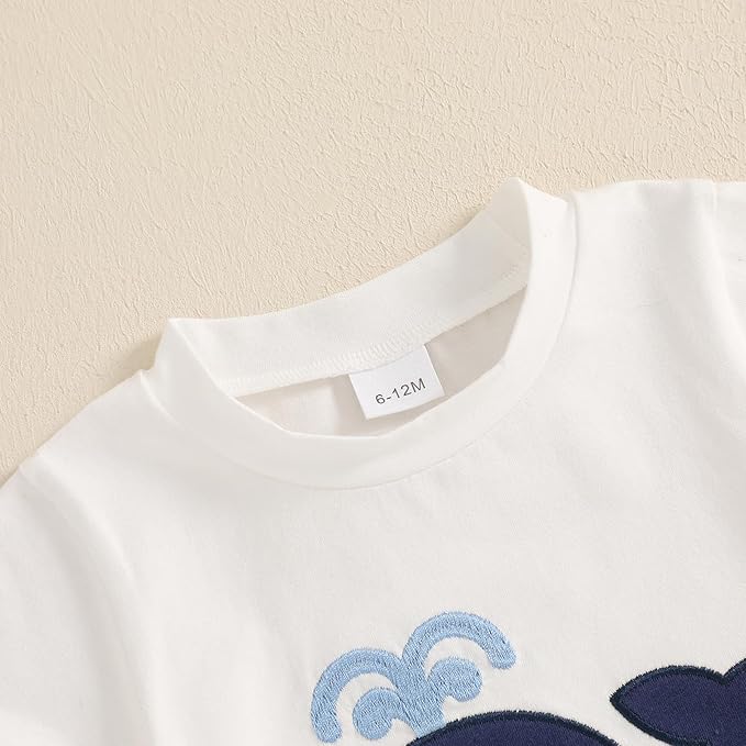 fhutpw Toddler Baby Boy Summer Clothes Tractor Letter Short Sleeve T-Shirt Tops Pockets Casual Shorts Set Infant Outfits