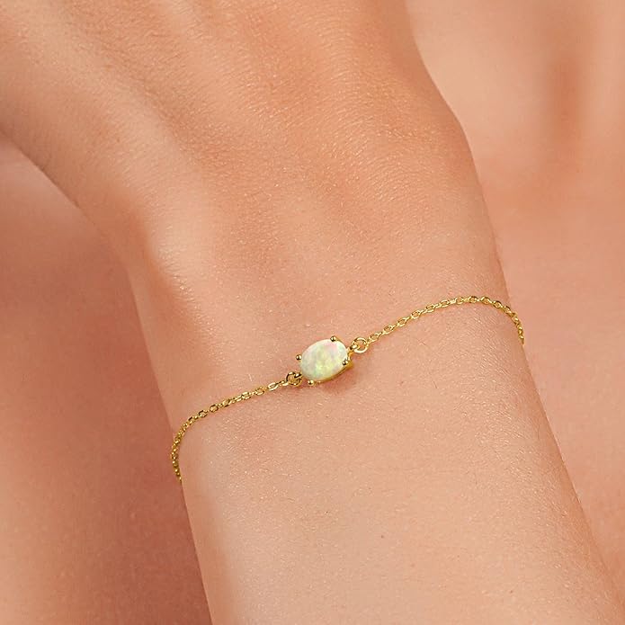 Gem Stone King 7X5MM Oval Gemstone Birthstone Solitaire Bracelet For Women | 925 Sterling Silver | Adjustable Bolo Bracelet For Women | Fine Jewelry Gifts for Her Mom Wife