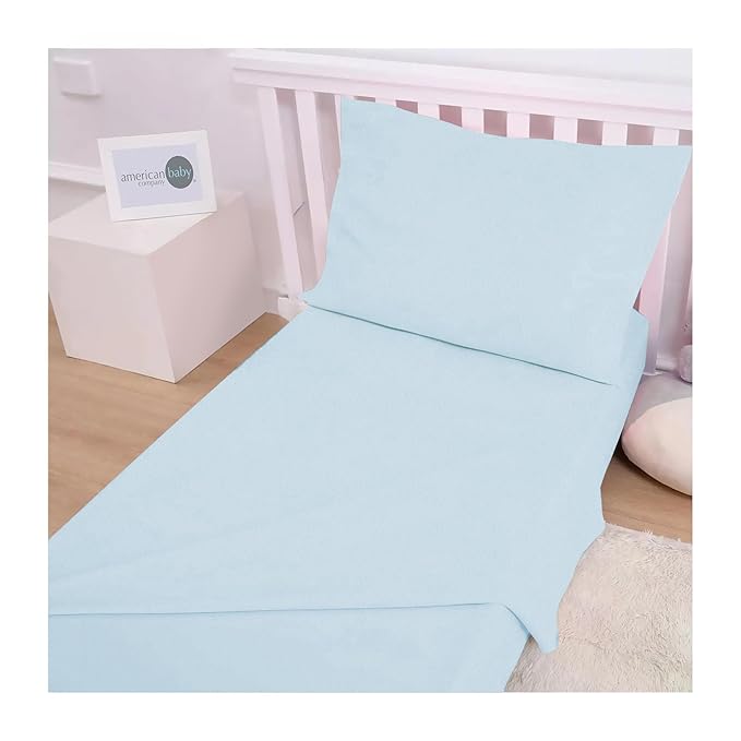 American Baby Company 100% Natural Cotton Jersey Knit Toddler Sheet Set, Blue, Soft Breathable, for Boys and Girls
