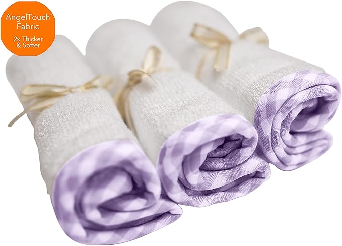 Channing & Yates - Premium Baby Washcloths - (6-Pack) Organic Viscose Made from Bamboo Wash Cloths 2X Thick & Soft - 10 x 10 in - Helps Eczema - Adult Face Washcloths - (Purple on White)