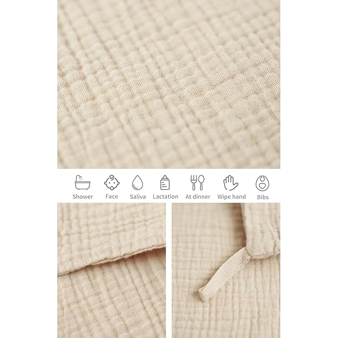 Konssy 6 Pack Baby Muslin Washcloths for Unisex 100% Cotton Wash Cloth Set for Baby Face Body Comfy and Soft for Newborn Infants Kids Girls and Boys