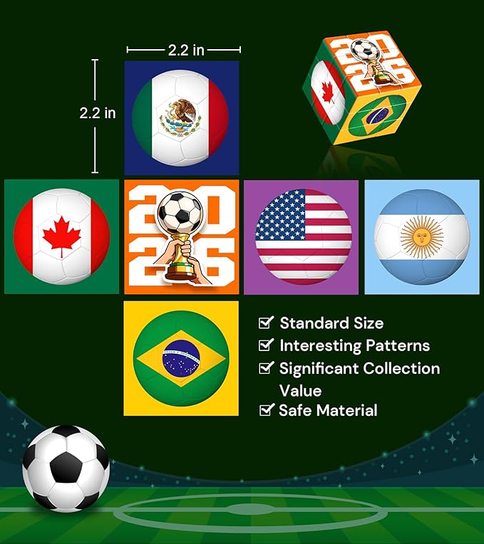2026 World Soccer Cup Themed 3x3 Cube Puzzle, Football Sports Celebration Twist Cubes Brain Teaser Fidget Toy, Collectible Decor for Sport Fans