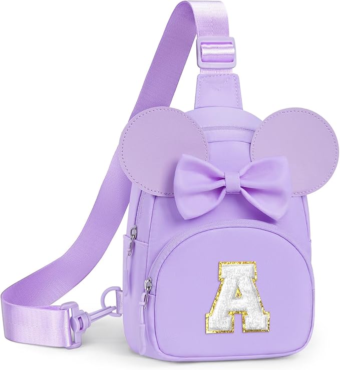YOOLIFE Sling Bag for Little Girls Purse - Birthday Gifts for 2 3 4 5 6 7 8 Year Old Girls Kids, Small Sling Bag Crossbody Bags for Little Girl Purse, Initial Fanny Pack for Girl Kid, Purple (A)