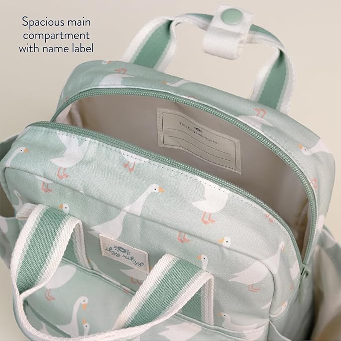 Itzy Ritzy Toddler Backpack - Daycare Bag - Features Adjustable Shoulder Straps, 2 Side Pockets & Spacious Interior with Wipeable Fabric Lining & Name Label, Goose