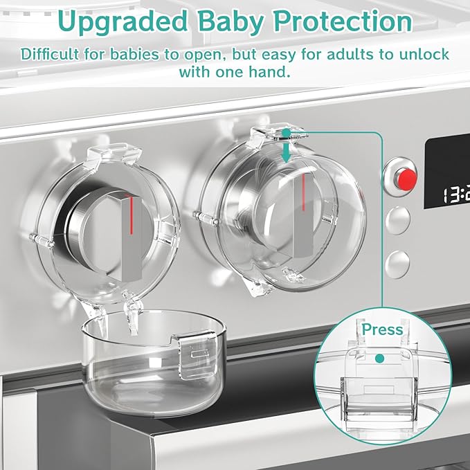 AOSITE Stove Knob Covers for Child Safety - 5 Pack Upgraded Gas Stove Knob Covers with Strong Adhesive, Double Design Childproof Oven Knob Covers for Kids and Pets, Stove Guard Baby Proofing