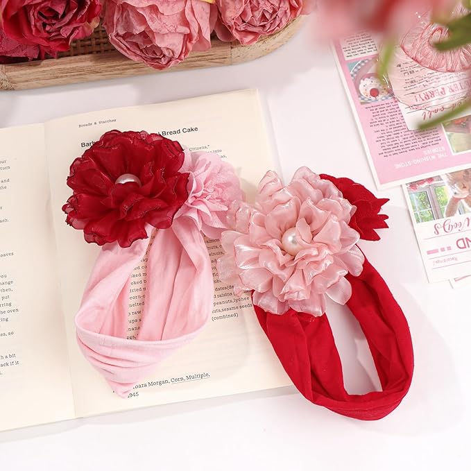 YanJie Valentines Baby Girl Headbands Bows Red Hair Bows Newborn Headbands Heart Wide Hairbands Pink Flower Headband Baby Hair Accessories Infant