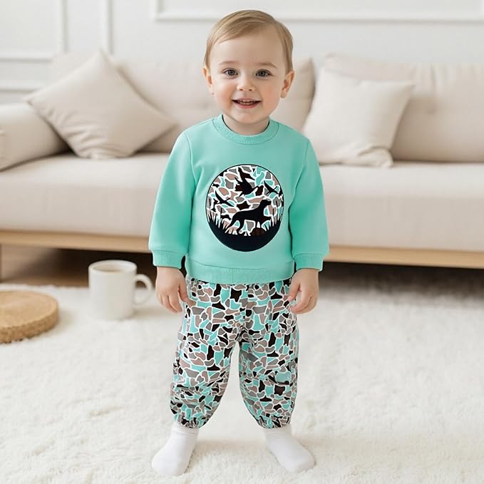 Toddler Boy Fall Winter Clothes Baby Camo Hunting Outfits Retro Pullover Sweatshirts + Camouflage Pants Set