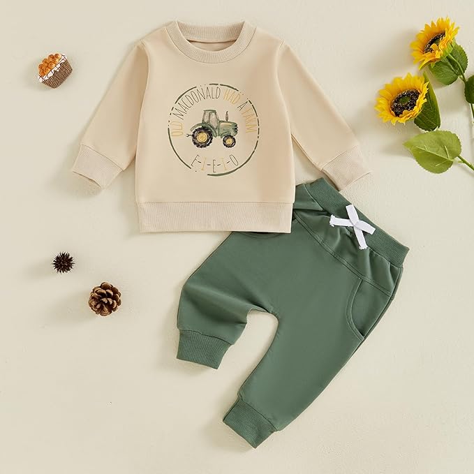 Baby Boy Fall Clothes Set Long Sleeve Letter Print Sweatshirt Pants Toddler Infant Outfits 6 12 18 24 Months 2T