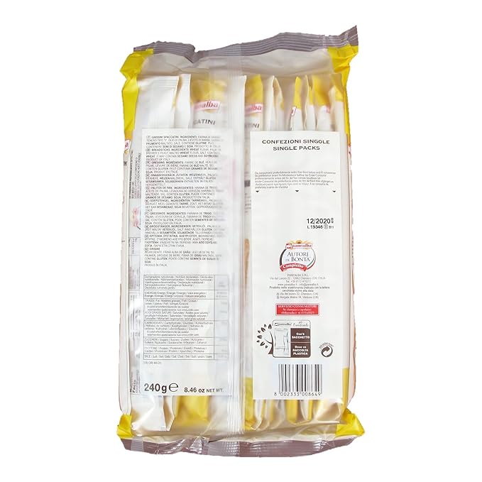 Panealba Thin Grissini Breadsticks | 3 Bags Case | Each Bag Contains 20 Packets (60 Packets Total) | Each Packet Contains 4 Grissini | Imported from Italy | Natural Ingredients | Baked to Perfection | Crispy