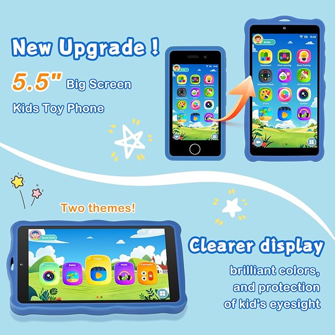 5.50" Touchscreen Kids Toys Smart Phone, Kids Phone with Games & Dual Camera, Toddler Toys Phone, Boys and Girls Learning Toy Phone for 3-9 Years Old (Blue)