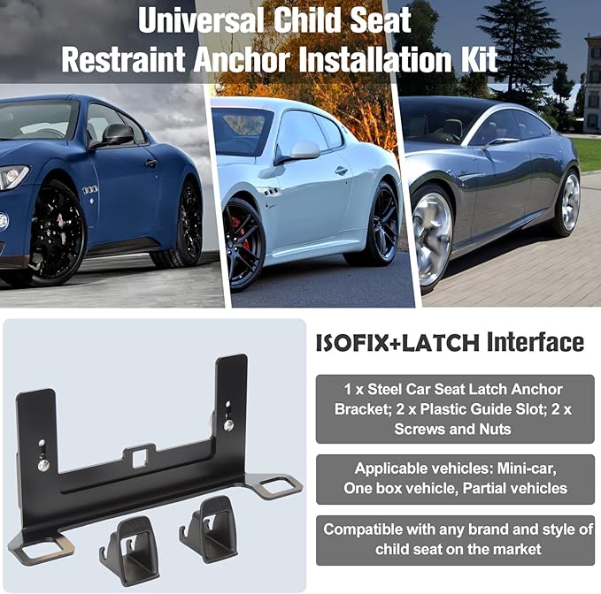 Universal Child Seat Anchor Kit Safe Cars Seat Mount Bracket, Universal ISOFIX Latch Interface Bracket Steel Latch Connector 332*135*136mm Height Adjustable for Sedans